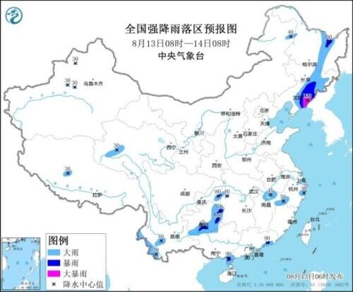 暴雨黄色预警：12省区市部分地区有大到暴雨，辽宁东部有大暴雨