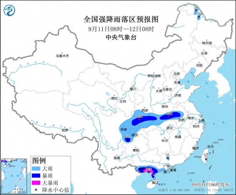 暴雨黄色预警继续：广西广东四川河南等地部分地区有大暴雨